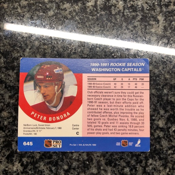 Peter Bondra Pro Set 1990 Rare Rookie Card #645!! - Picture 2 of 2